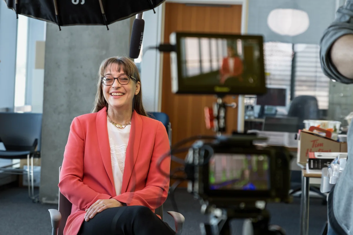 On set with an interview subject